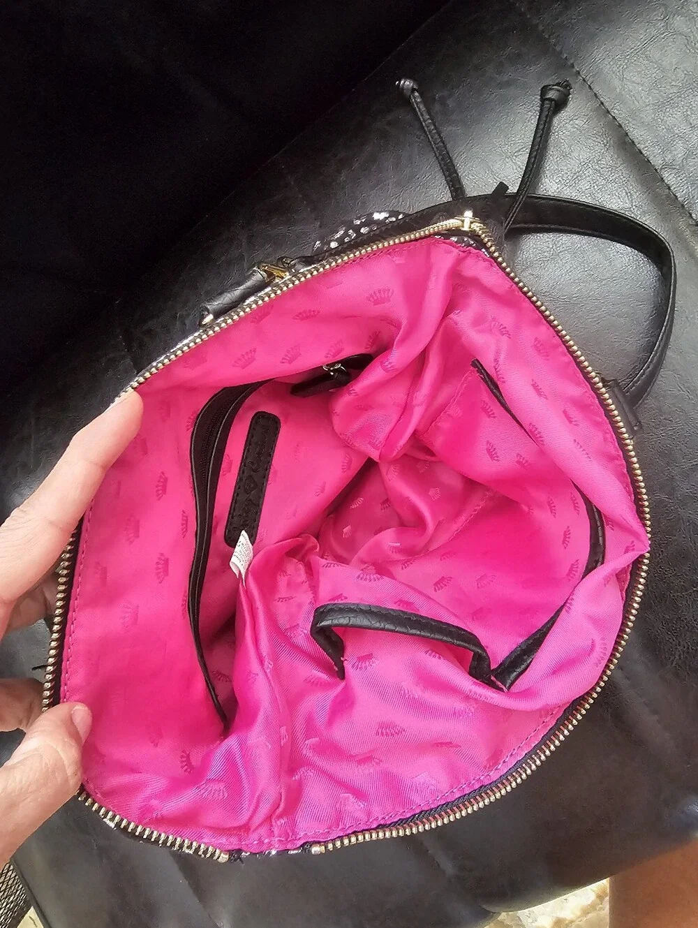 Juicy Couture Black and Silver Leopard Print Tote Bag with Gold Accents